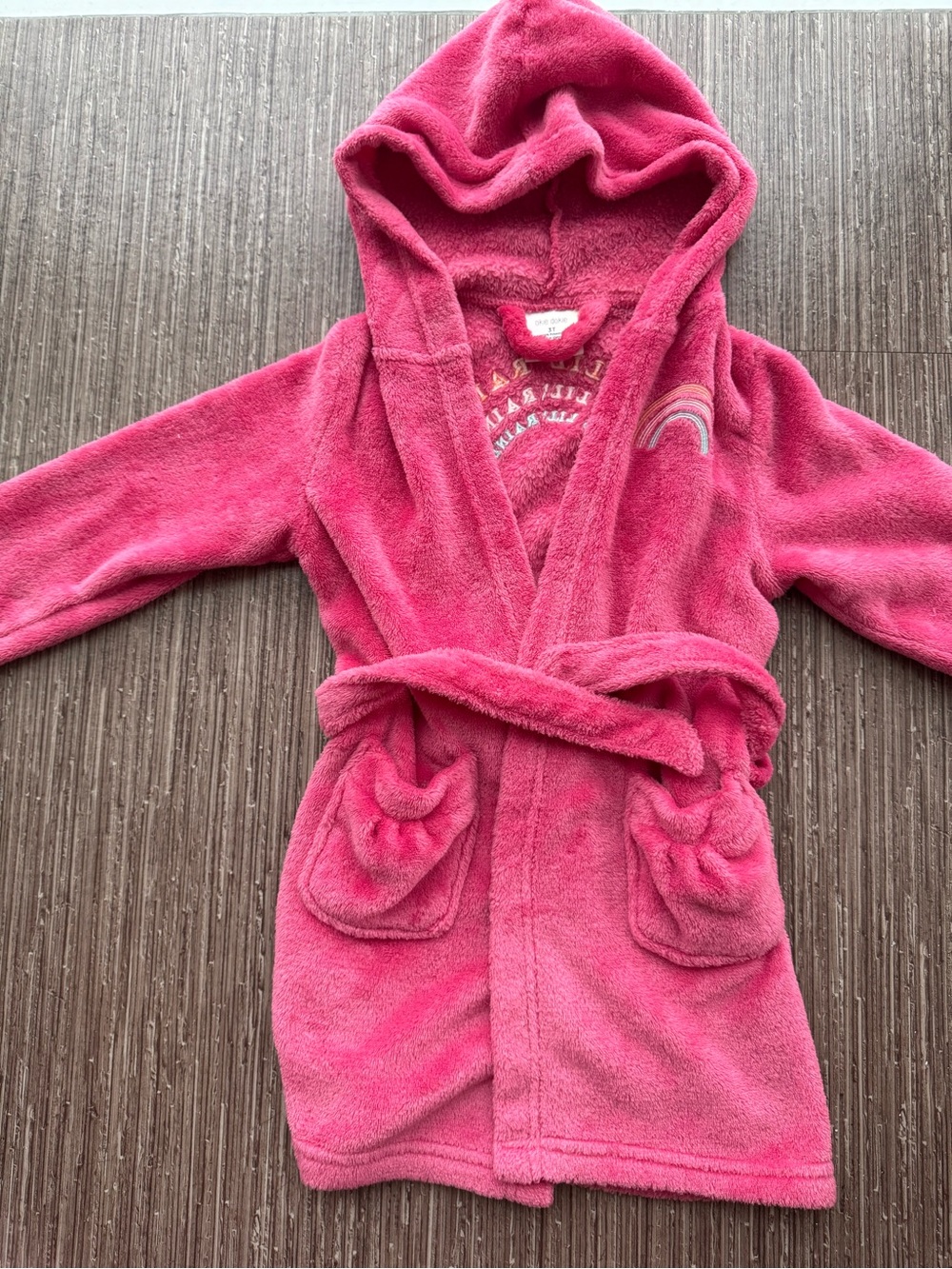 okie dokie Plush Hot Pink Hooded Kids Robe with Rainbow Accent